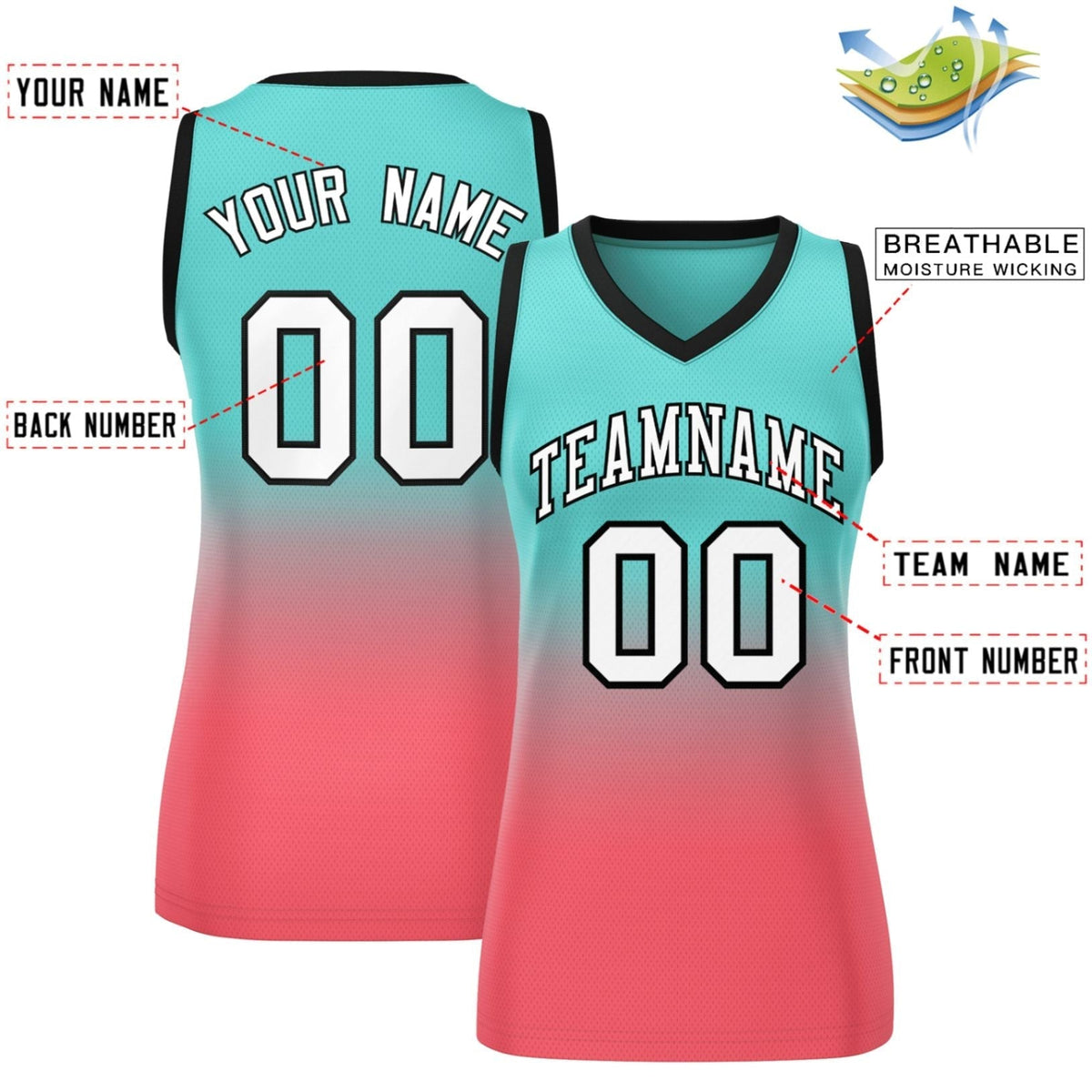 Custom Light Green Light Red Gradient Fashion Tops Mesh Netball Dress For Women