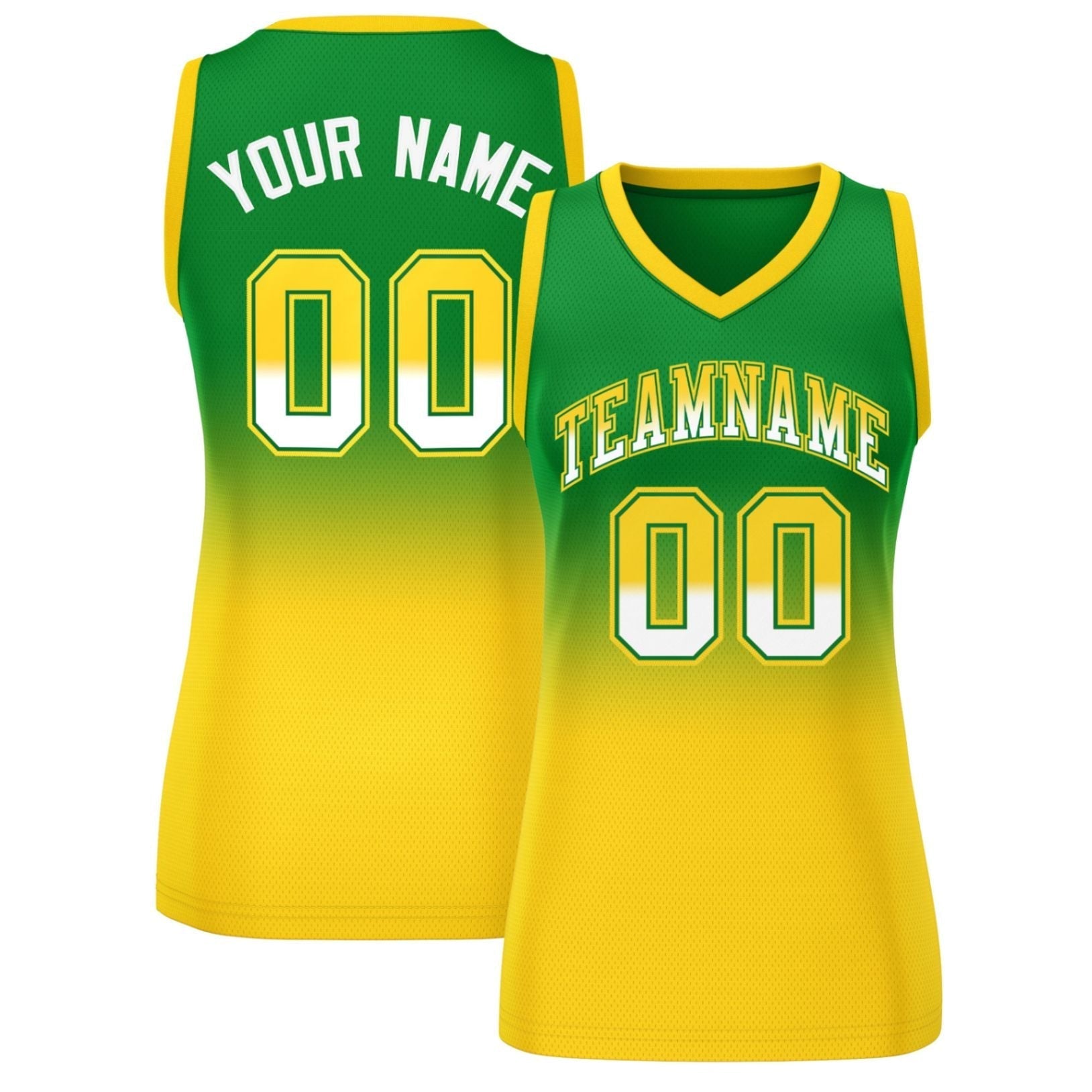 Custom Kelly Green Gold Gradient Fashion Tops Mesh Netball Dress For Women