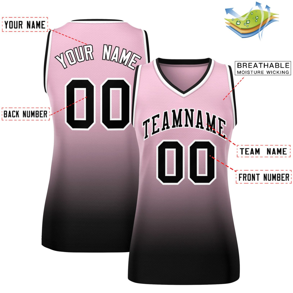 Custom Pink Black Gradient Fashion Tops Mesh Netball Dress For Women