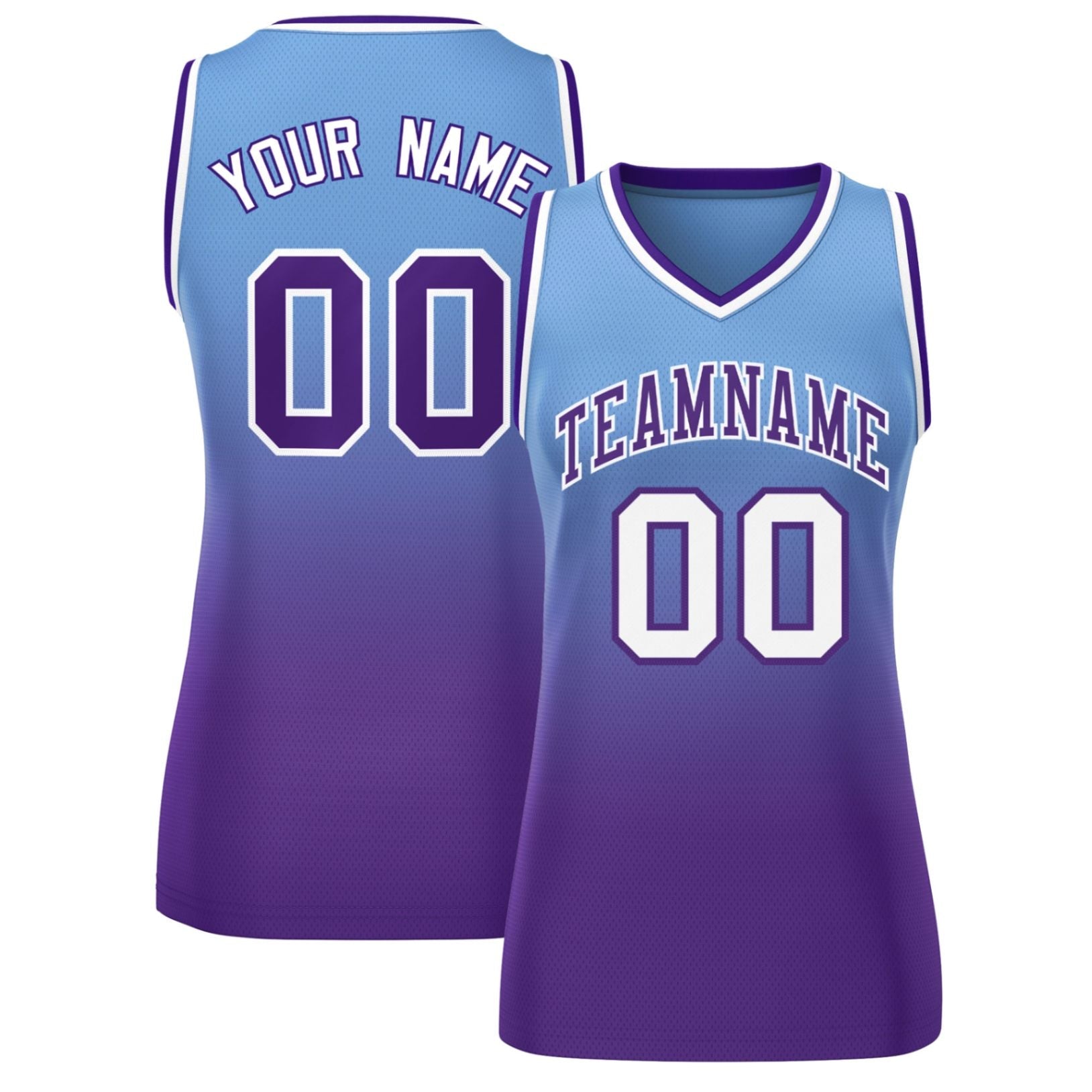 Custom Powder Blue Purple Gradient Fashion Tops Mesh Netball Dress For Women