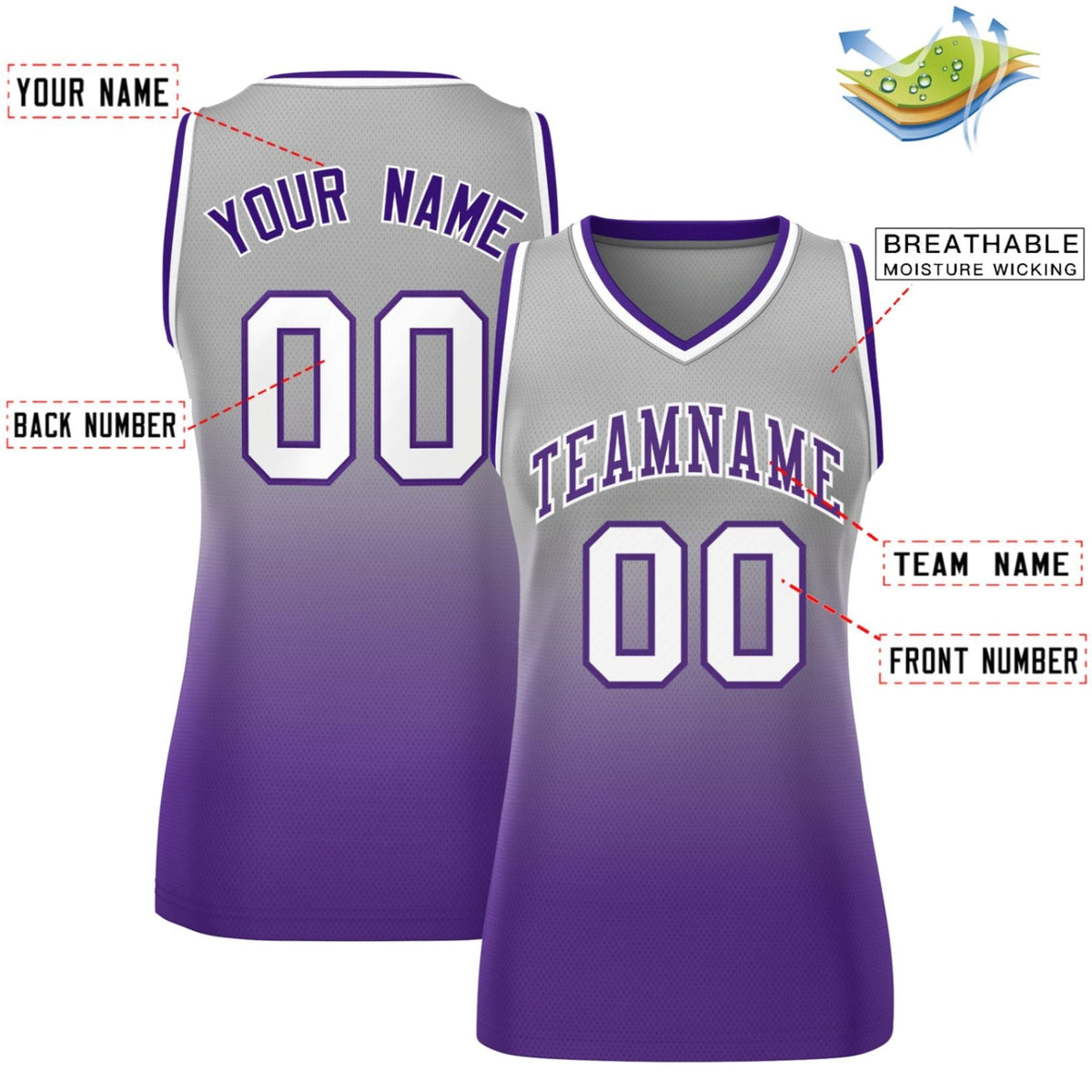 Custom Gray Purple Gradient Fashion Tops Mesh Netball Dress For Women