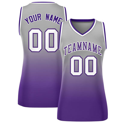 Custom Gray Purple Gradient Fashion Tops Mesh Netball Dress For Women