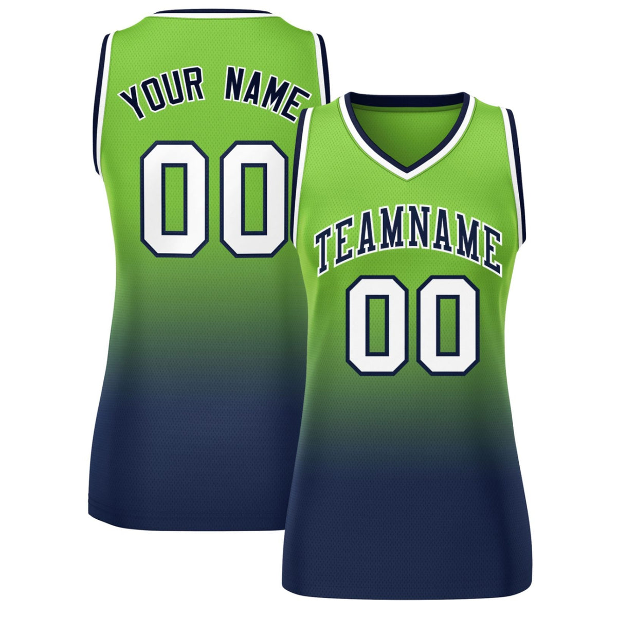Custom Neon Green Navy Gradient Fashion Tops Mesh Netball Dress For Women