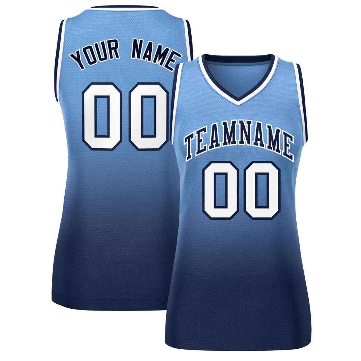 Custom Powder Blue Navy Gradient Fashion Tops Mesh Netball Dress For Women