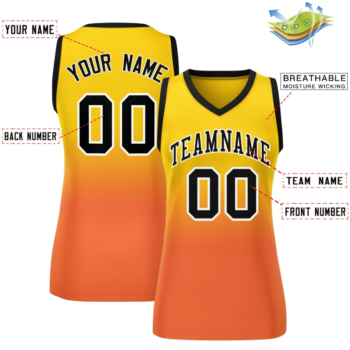 Custom Yellow Orange Gradient Fashion Tops Mesh Netball Dress For Women