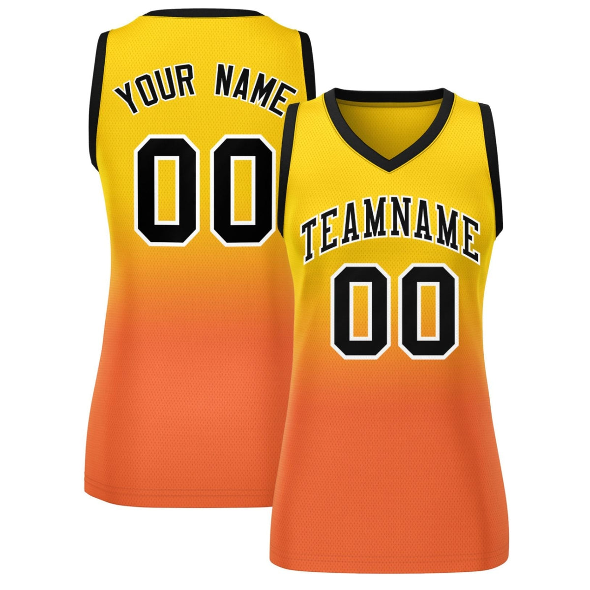 Custom Yellow Orange Gradient Fashion Tops Mesh Netball Dress For Women