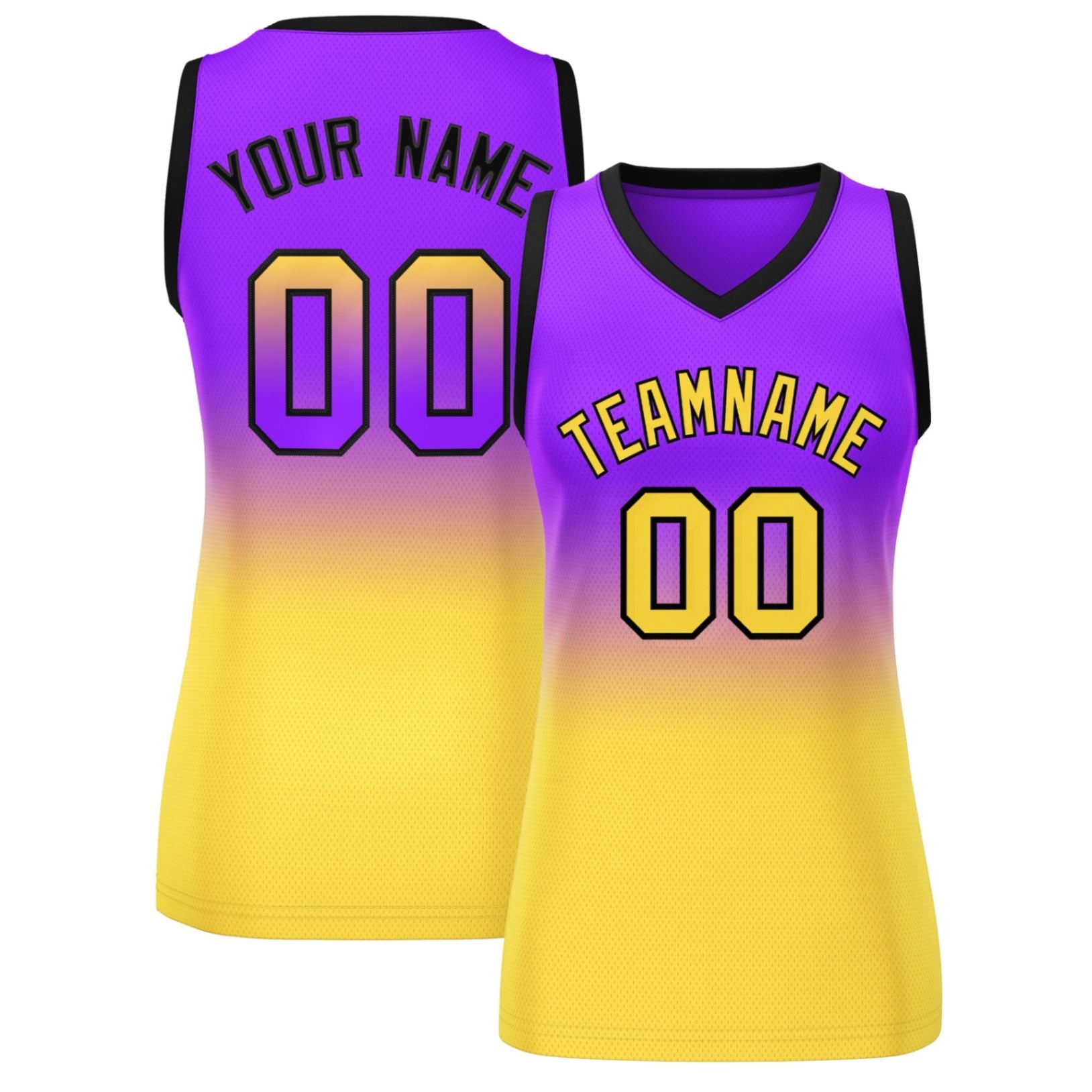 Custom Purple Gold Gradient Fashion Tops Mesh Netball Dress For Women