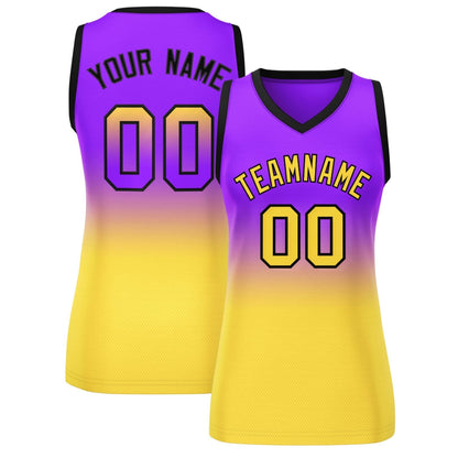Custom Purple Gold Gradient Fashion Tops Mesh Netball Dress For Women