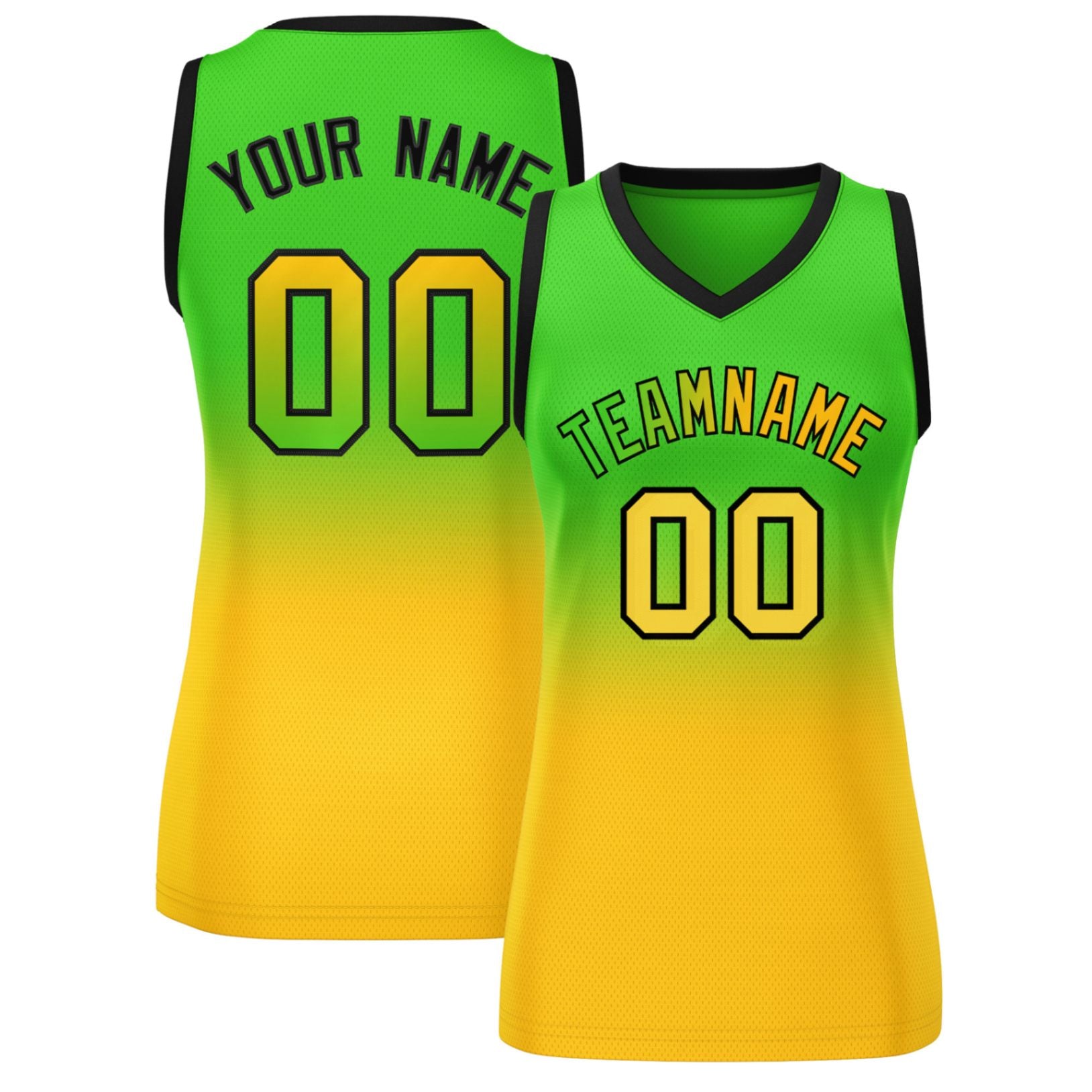 Custom Kelly Green Yellow Gradient Fashion Tops Mesh Netball Dress For Women