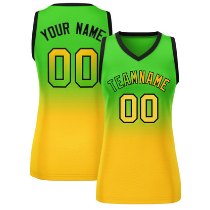 Custom Kelly Green Yellow Gradient Fashion Tops Mesh Netball Dress For Women