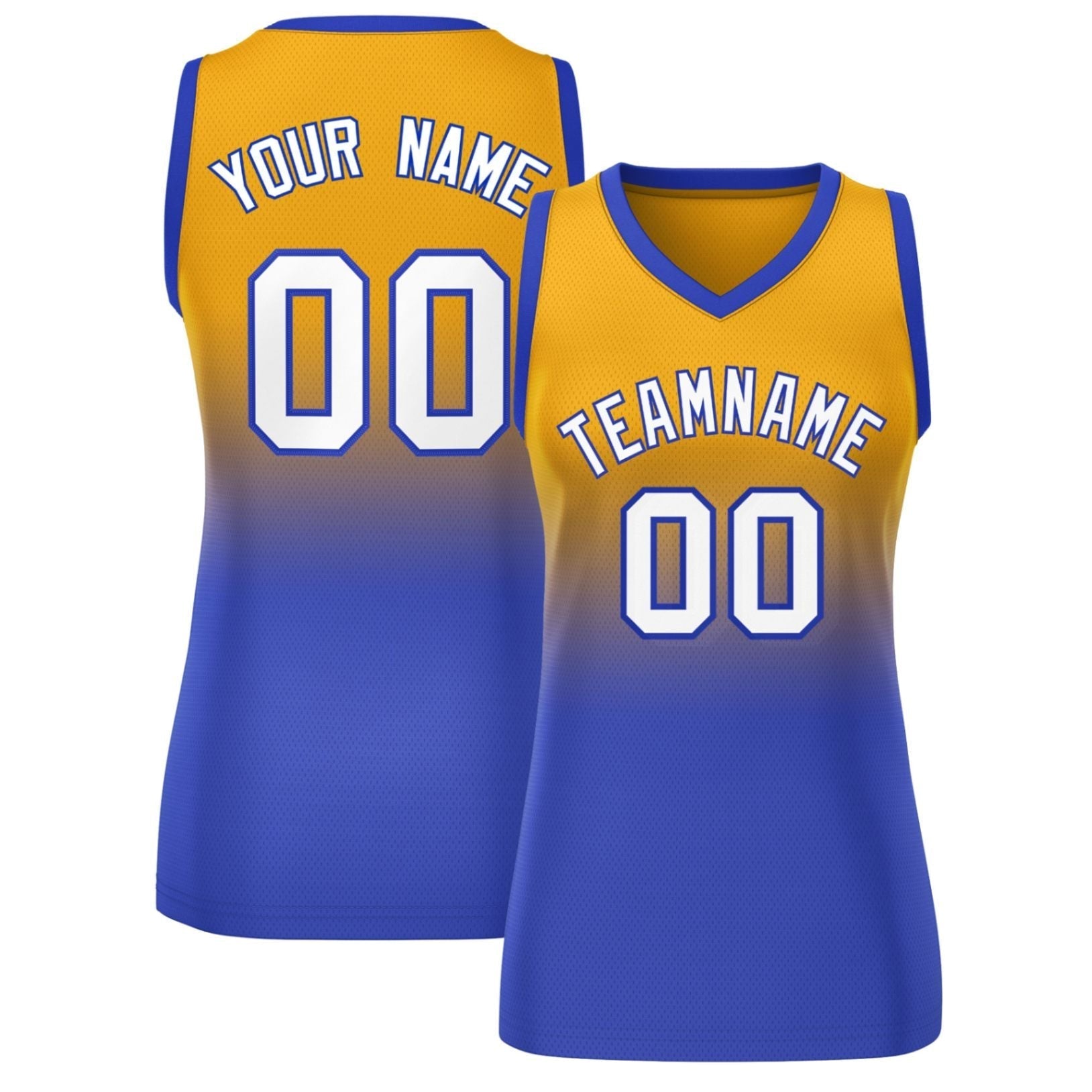 Custom Yellow Royal Gradient Fashion Tops Mesh Netball Dress For Women