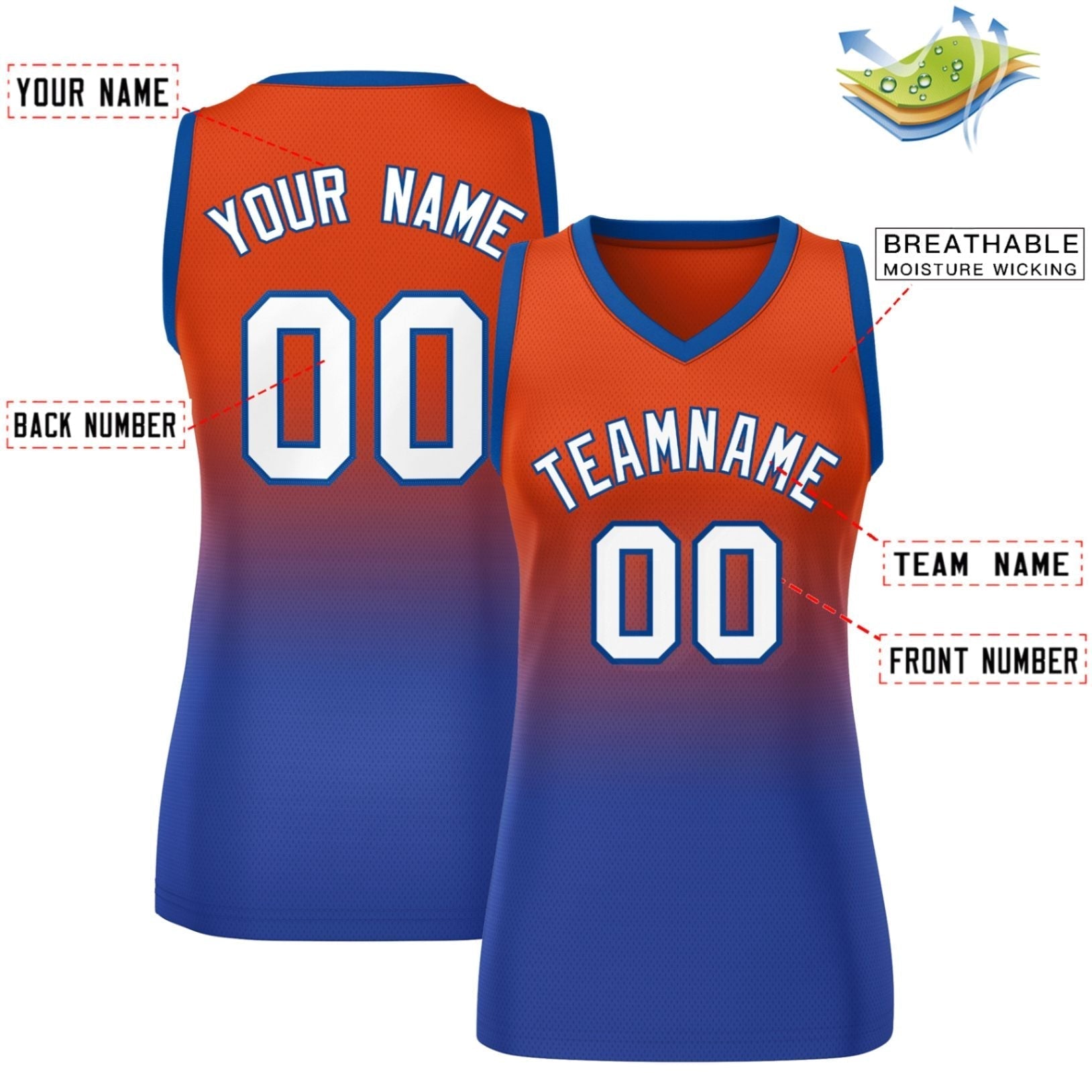 Custom Red Royal Gradient Fashion Tops Mesh Netball Dress For Women