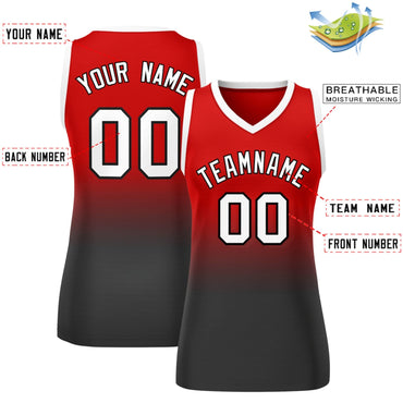 Custom Red Black Gradient Fashion Tops Mesh Netball Dress For Women