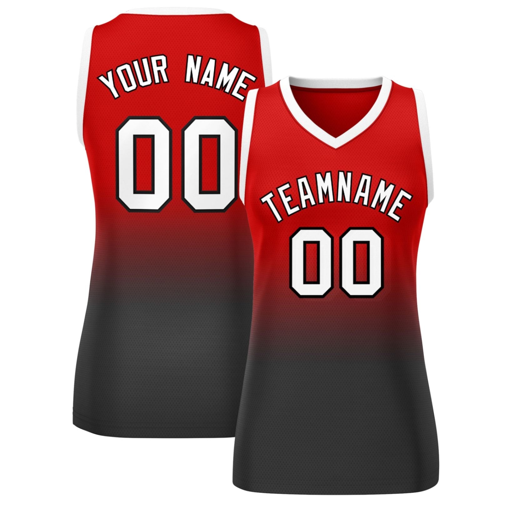Custom Red Black Gradient Fashion Tops Mesh Netball Dress For Women