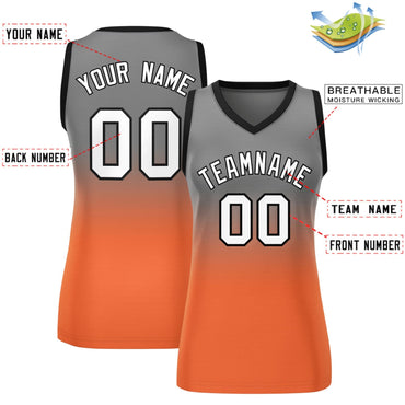 Custom Gray Orange Gradient Fashion Tops Mesh Netball Dress For Women