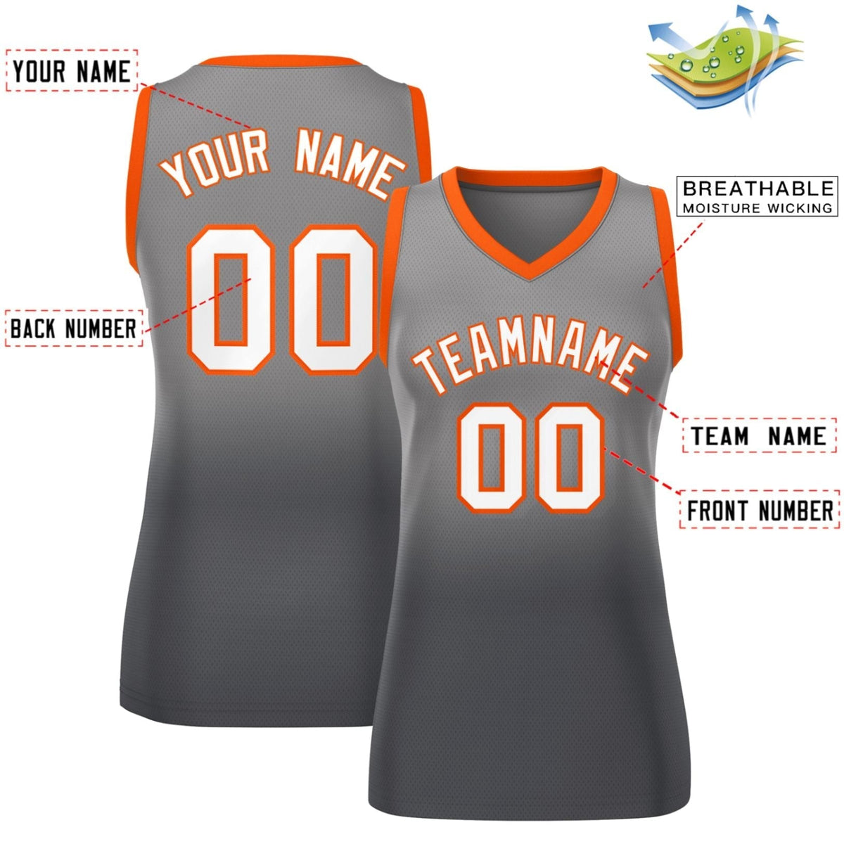 Custom Light Gray Dark Gray Gradient Fashion Tops Mesh Netball Dress For Women