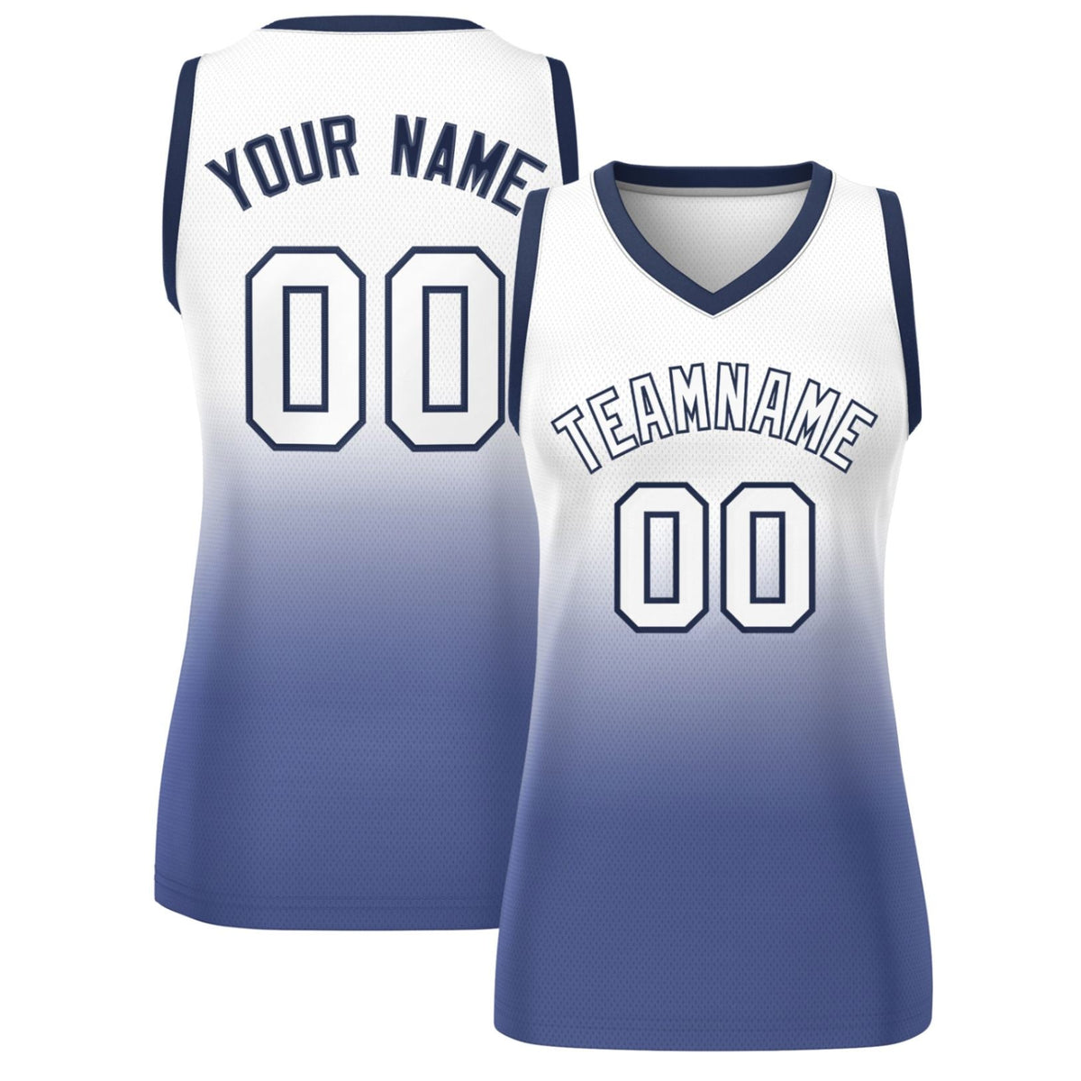 Custom White Navy Gradient Fashion Tops Mesh Netball Dress For Women