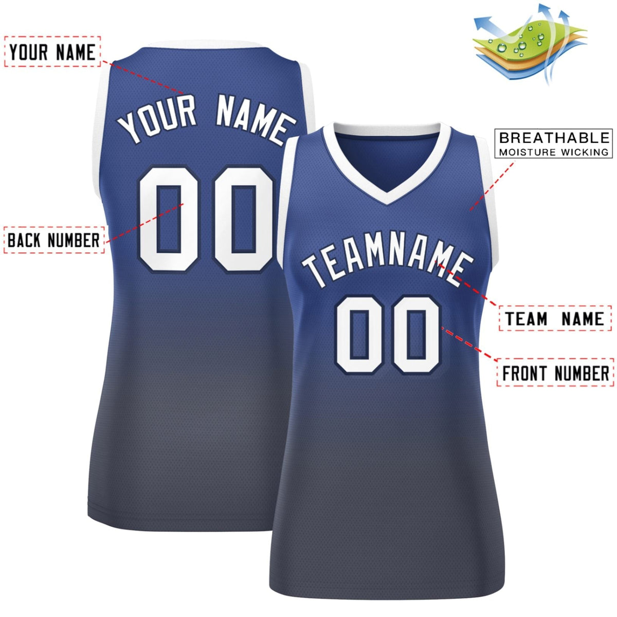 Custom Navy Gray Gradient Fashion Tops Mesh Netball Dress For Women