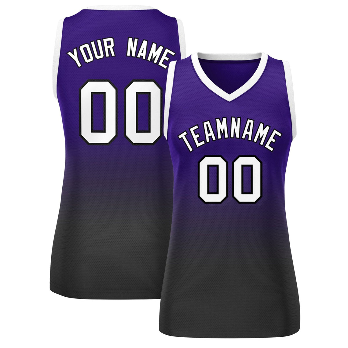 Custom Purple Black Gradient Fashion Tops Mesh Netball Dress For Women