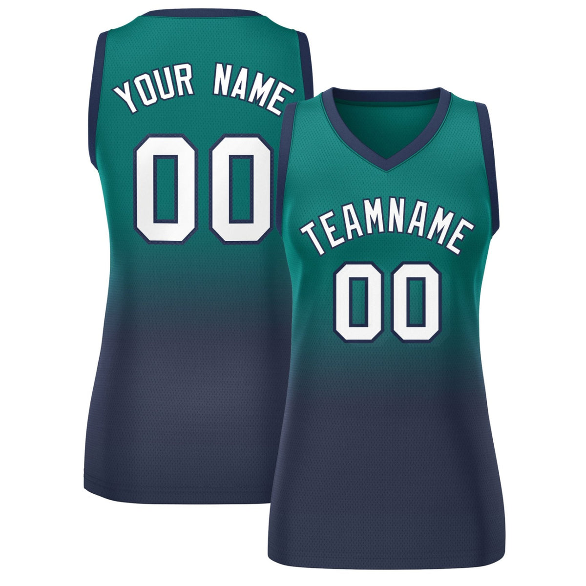 Custom Aqua Navy Gradient Fashion Tops Mesh Netball Dress For Women