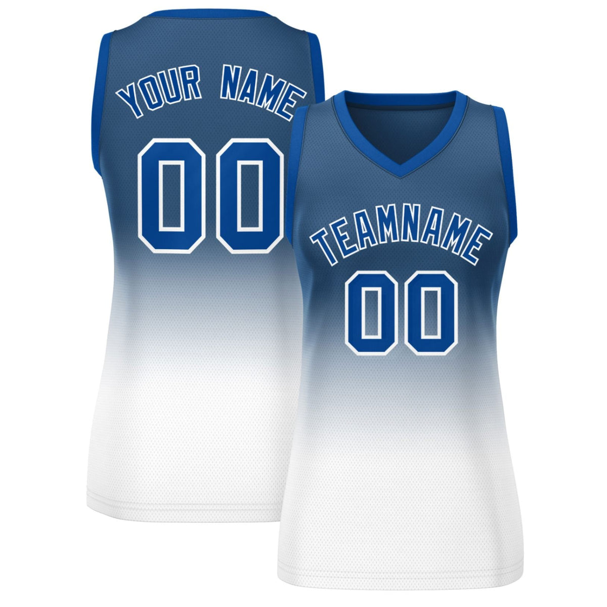 Custom Navy White Gradient Fashion Tops Mesh Netball Dress For Women