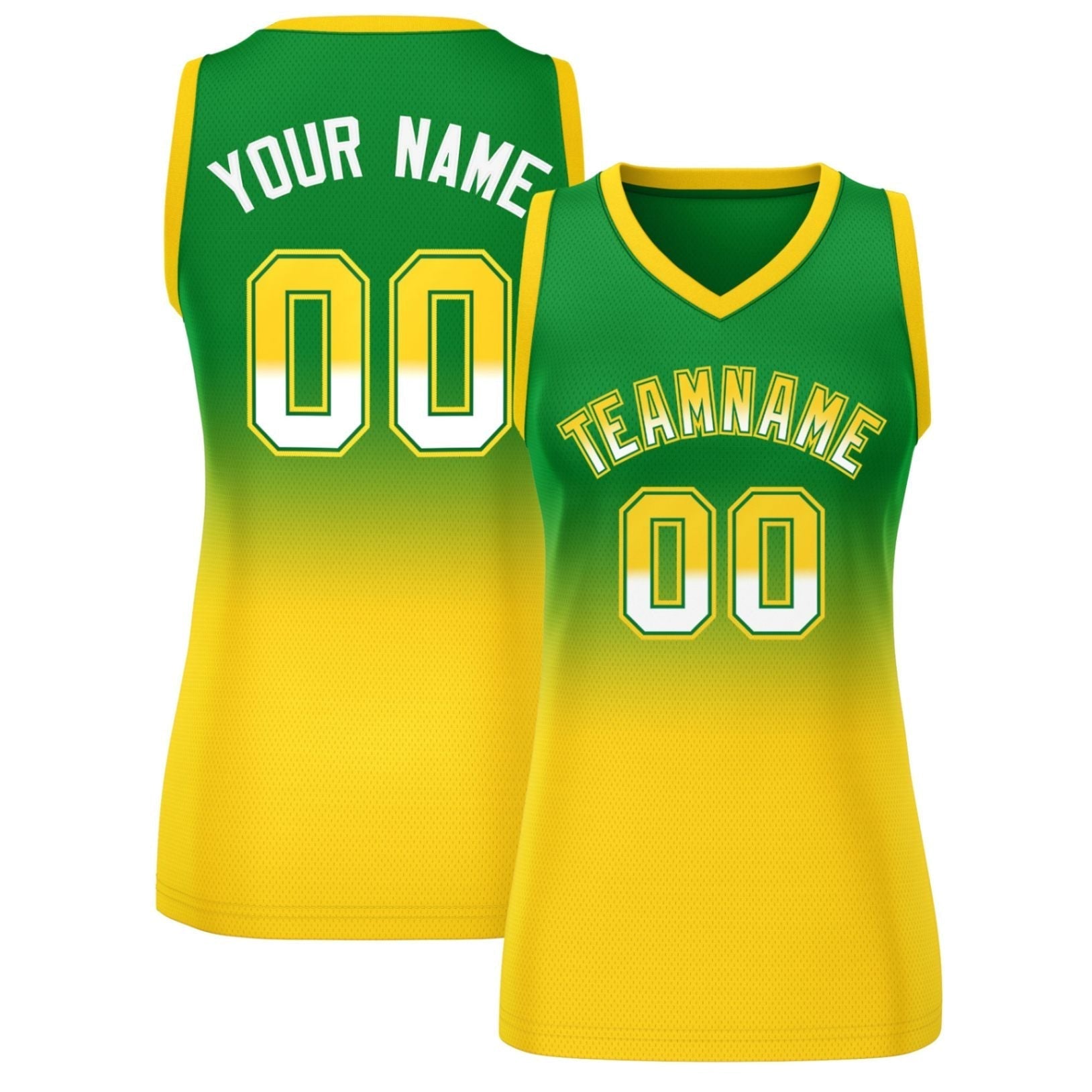 Custom Kelly Green Gold Gradient Fashion Tops Mesh Netball Dress For Women