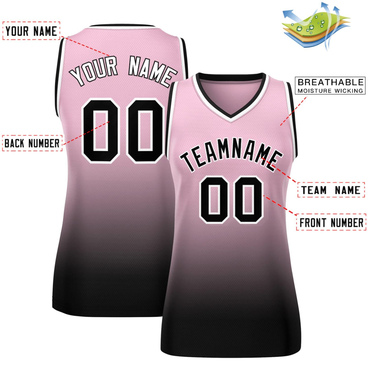 Custom Pink Black Gradient Fashion Tops Mesh Netball Dress For Women