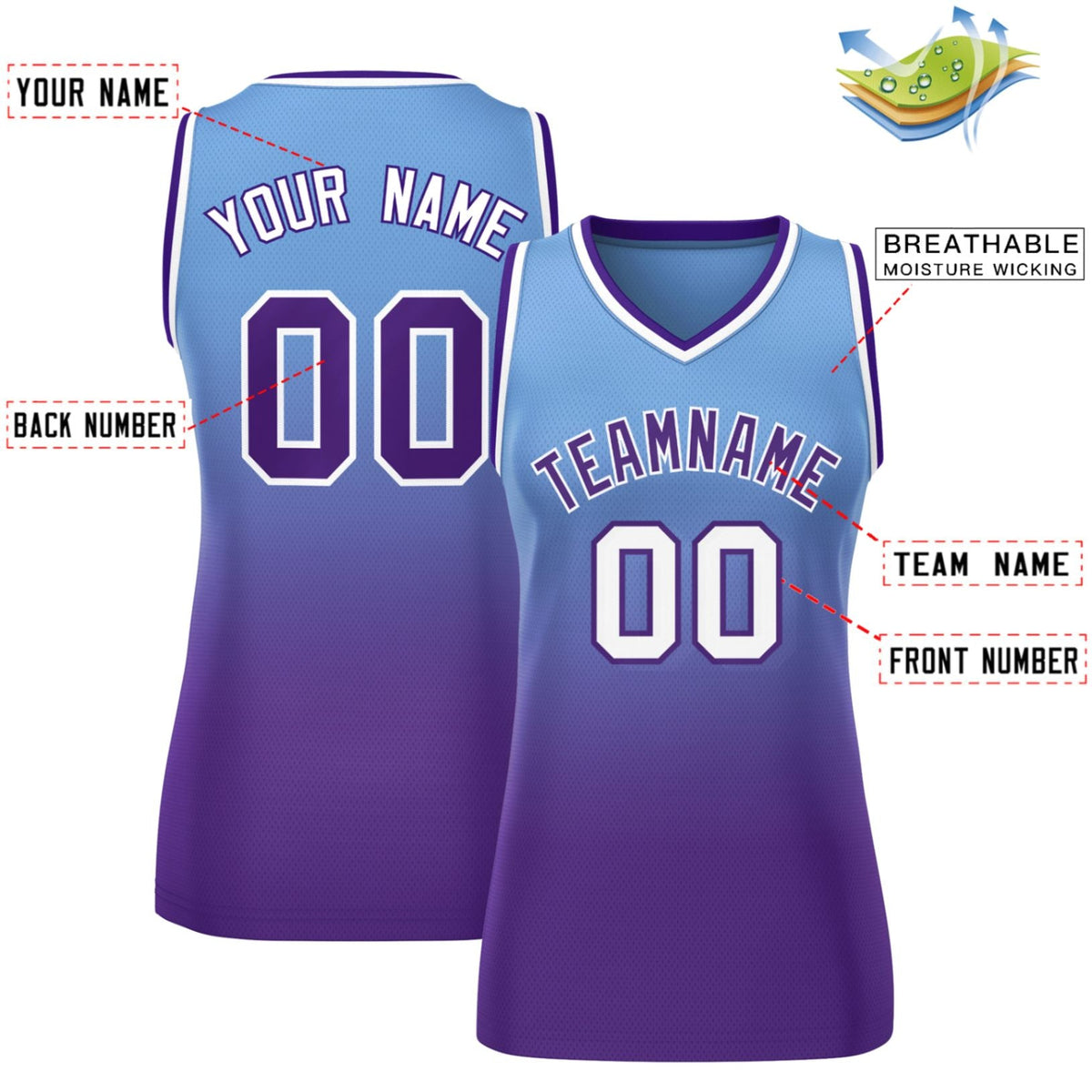 Custom Powder Blue Purple Gradient Fashion Tops Mesh Netball Dress For Women