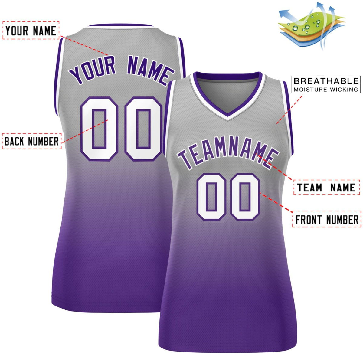 Custom Gray Purple Gradient Fashion Tops Mesh Netball Dress For Women