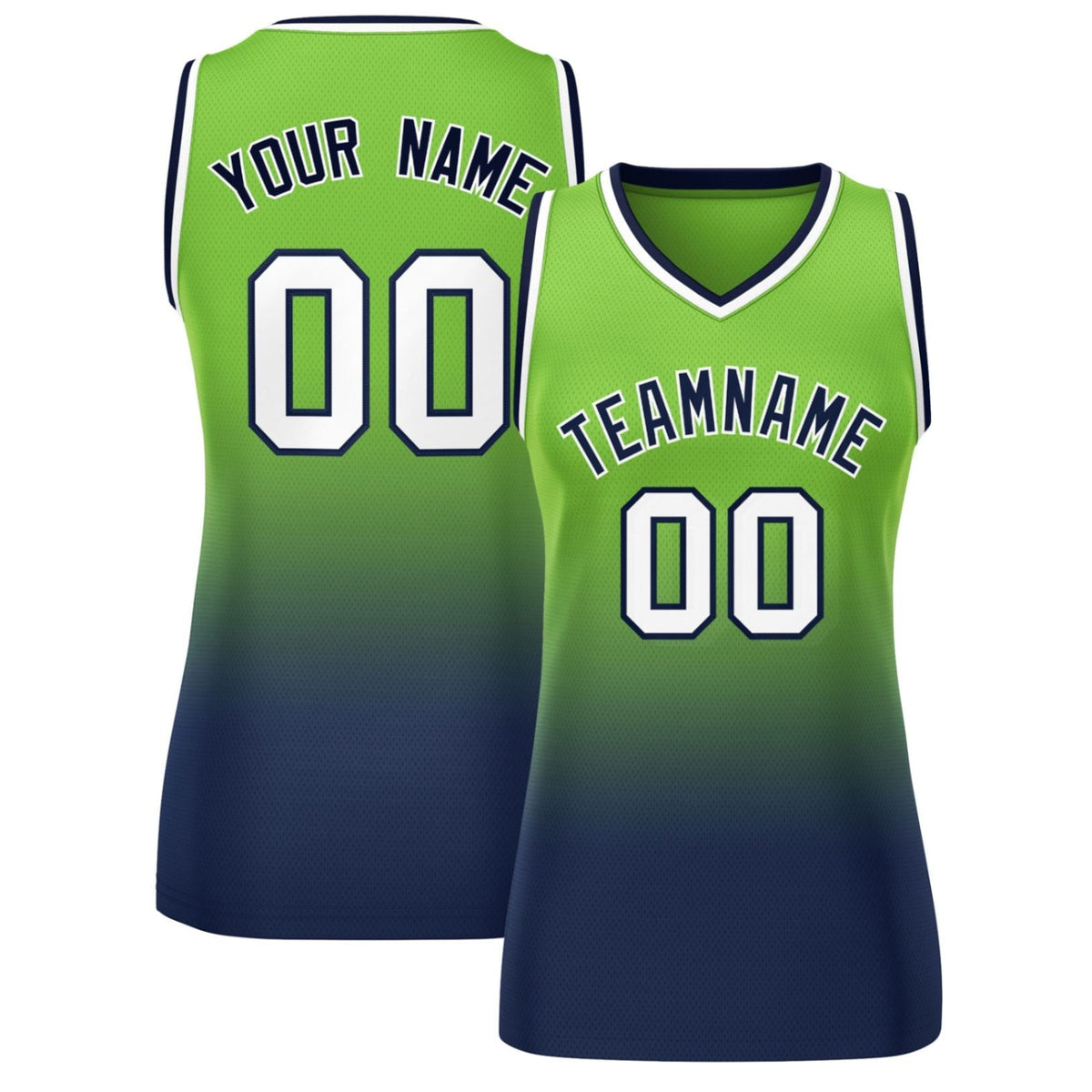 Custom Neon Green Navy Gradient Fashion Tops Mesh Netball Dress For Women
