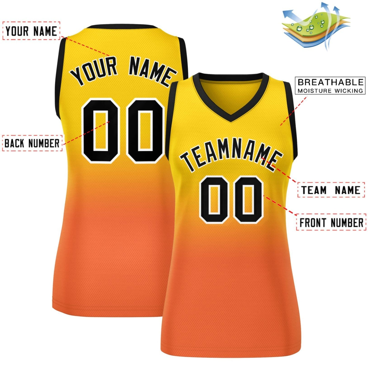 Custom Yellow Orange Gradient Fashion Tops Mesh Netball Dress For Women