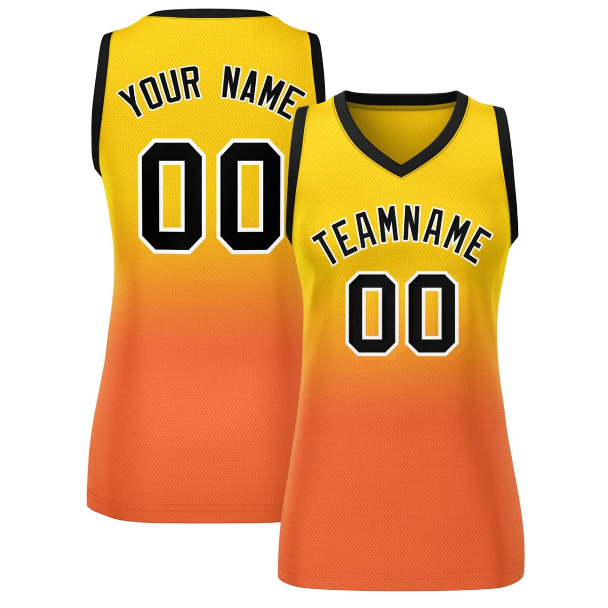 Custom Yellow Orange Gradient Fashion Tops Mesh Netball Dress For Women