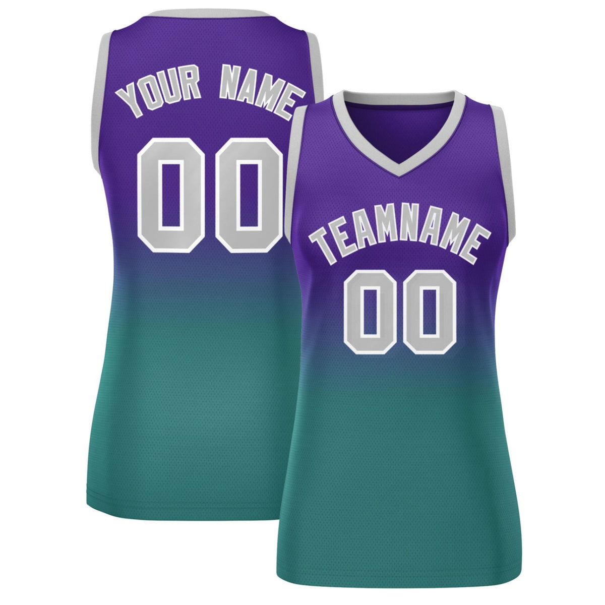 Custom Purple Aqua Gradient Fashion Tops Mesh Netball Dress For Women