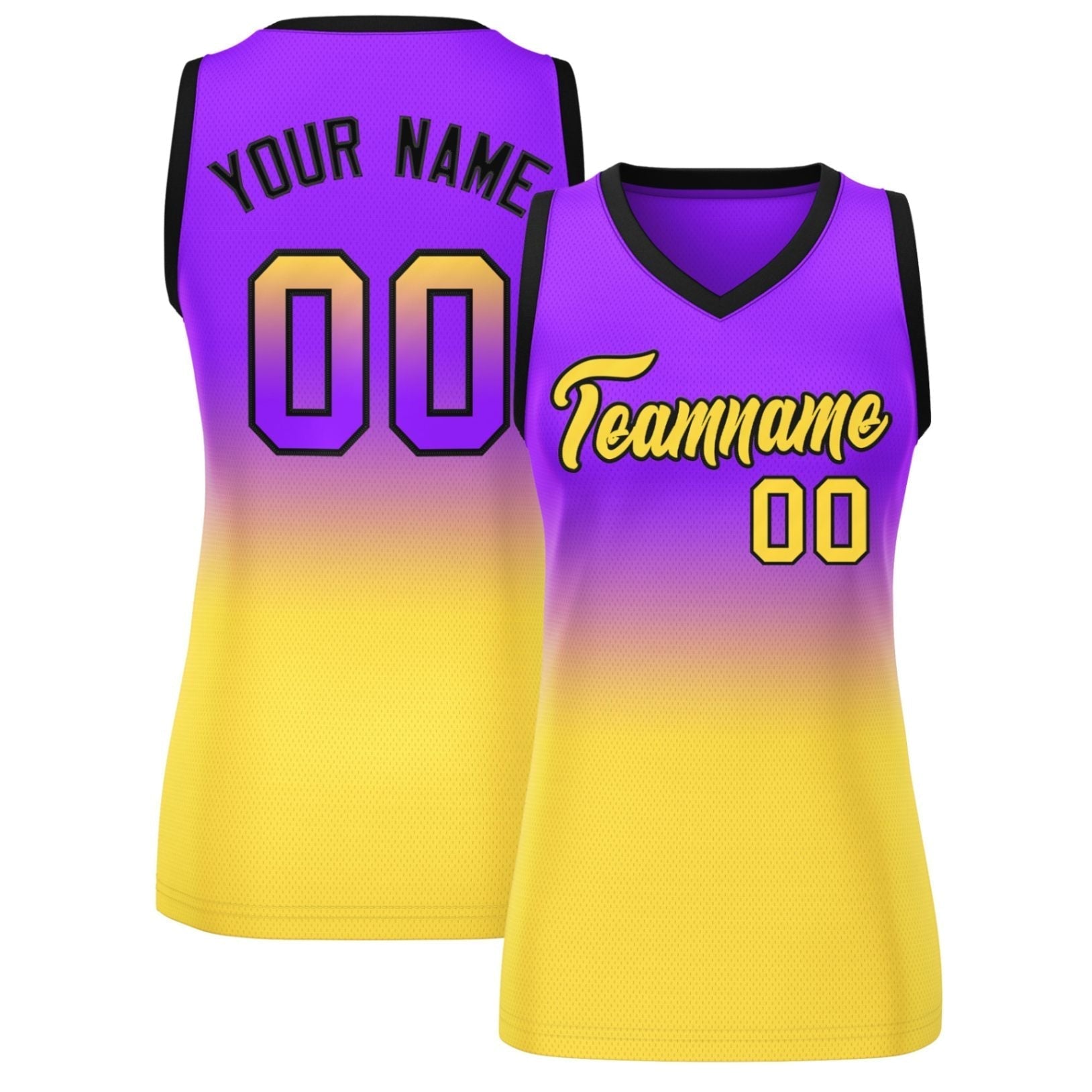 Custom Purple Gold Gradient Fashion Tops Mesh Netball Dress For Women