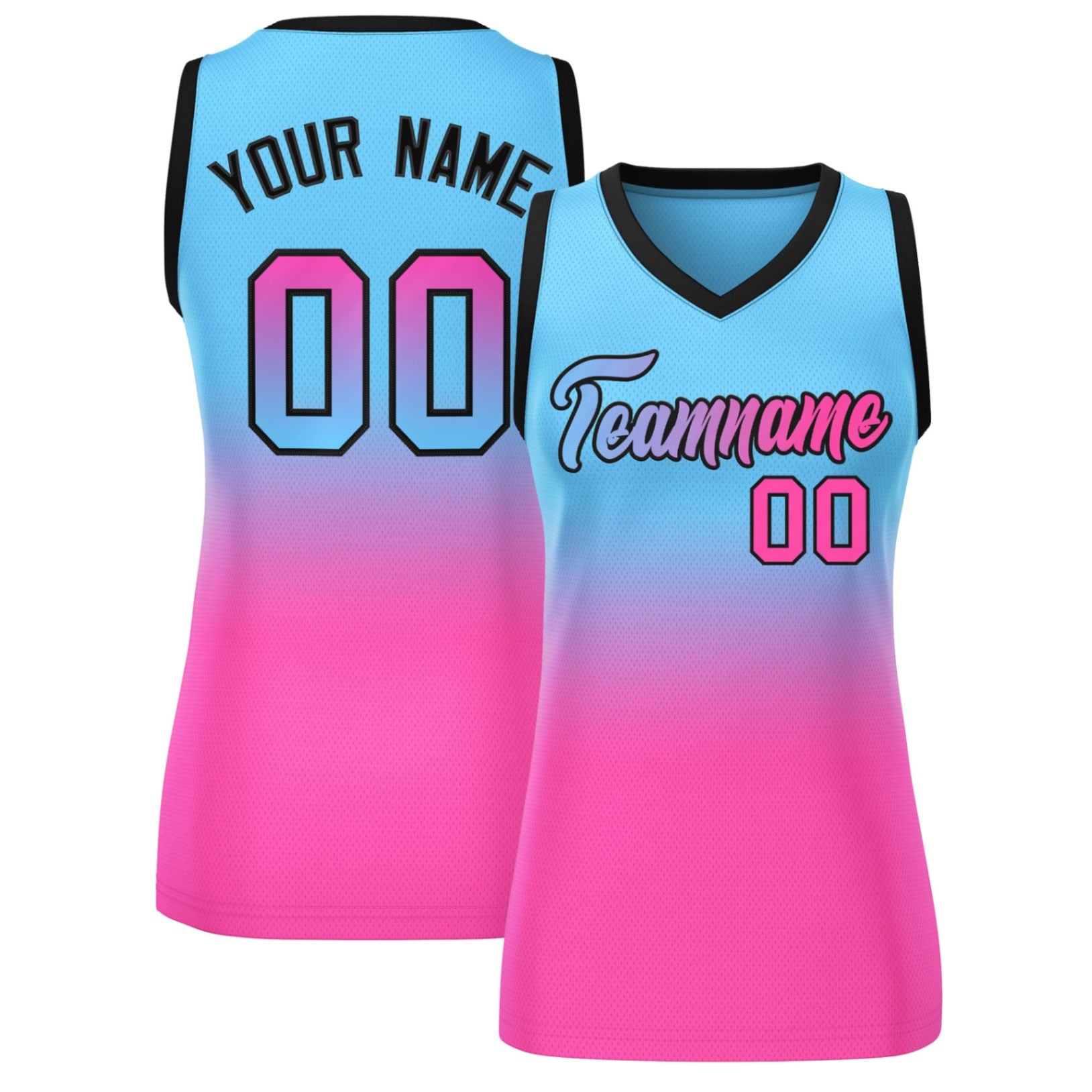 Custom Powder Blue Pink Gradient Fashion Tops Mesh Netball Dress For Women