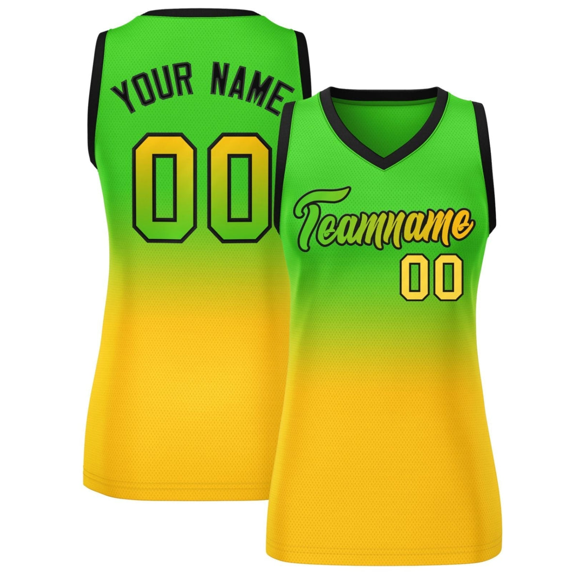 Custom Kelly Green Yellow Gradient Fashion Tops Mesh Netball Dress For Women