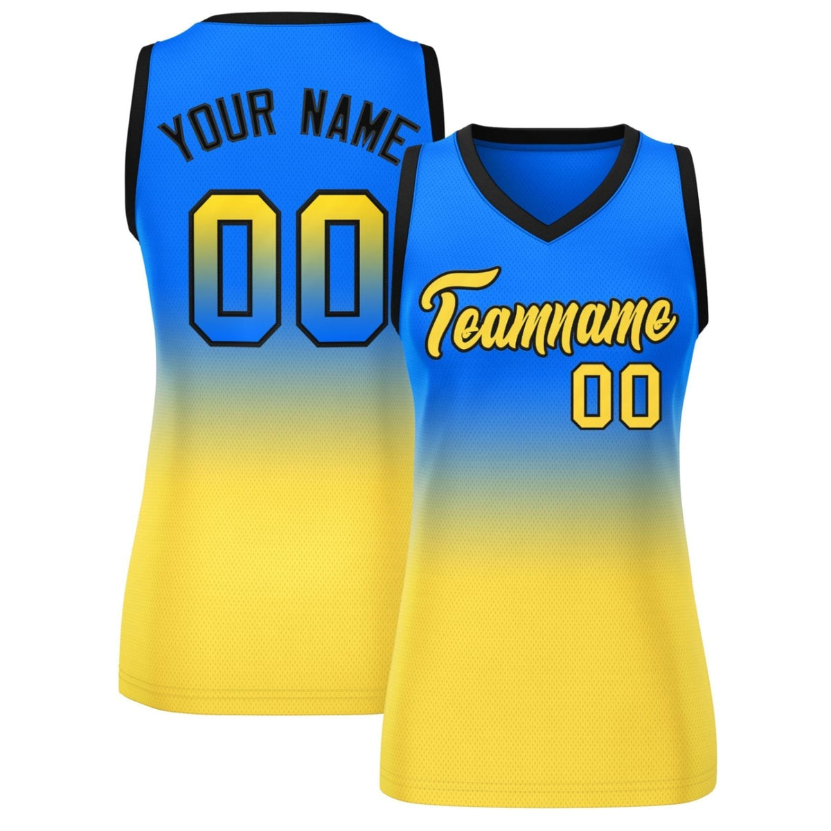 Custom Royal Gold Gradient Fashion Tops Mesh Netball Dress For Women