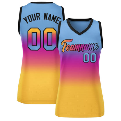 Custom Light Blue Pink-Yellow Gradient Fashion Tops Mesh Netball Dress For Women