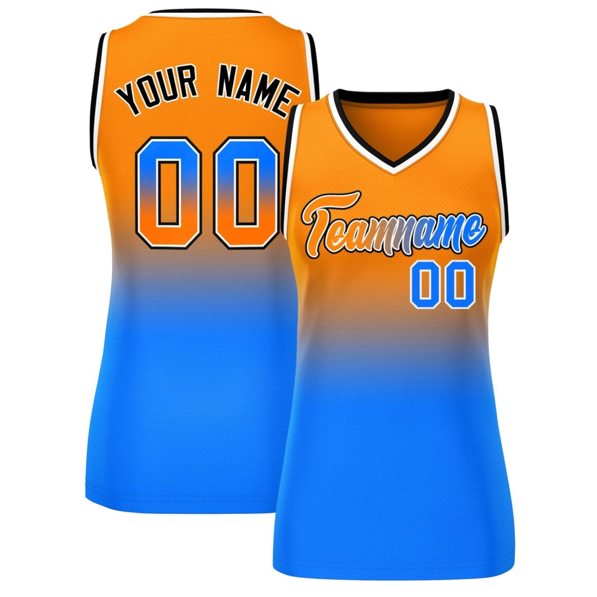 Custom Orange Royal Gradient Fashion Tops Mesh Netball Dress For Women