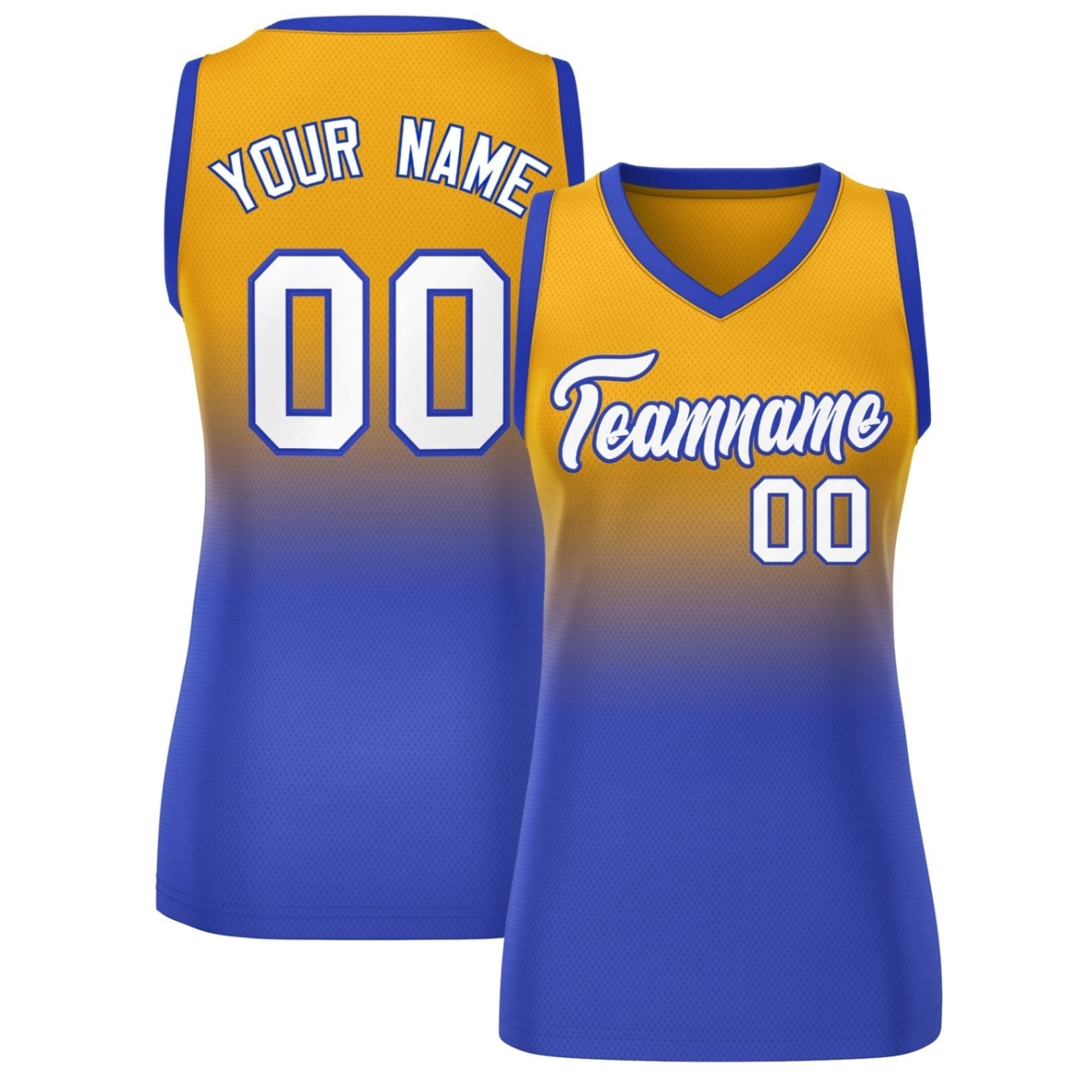 Custom Yellow Royal Gradient Fashion Tops Mesh Netball Dress For Women