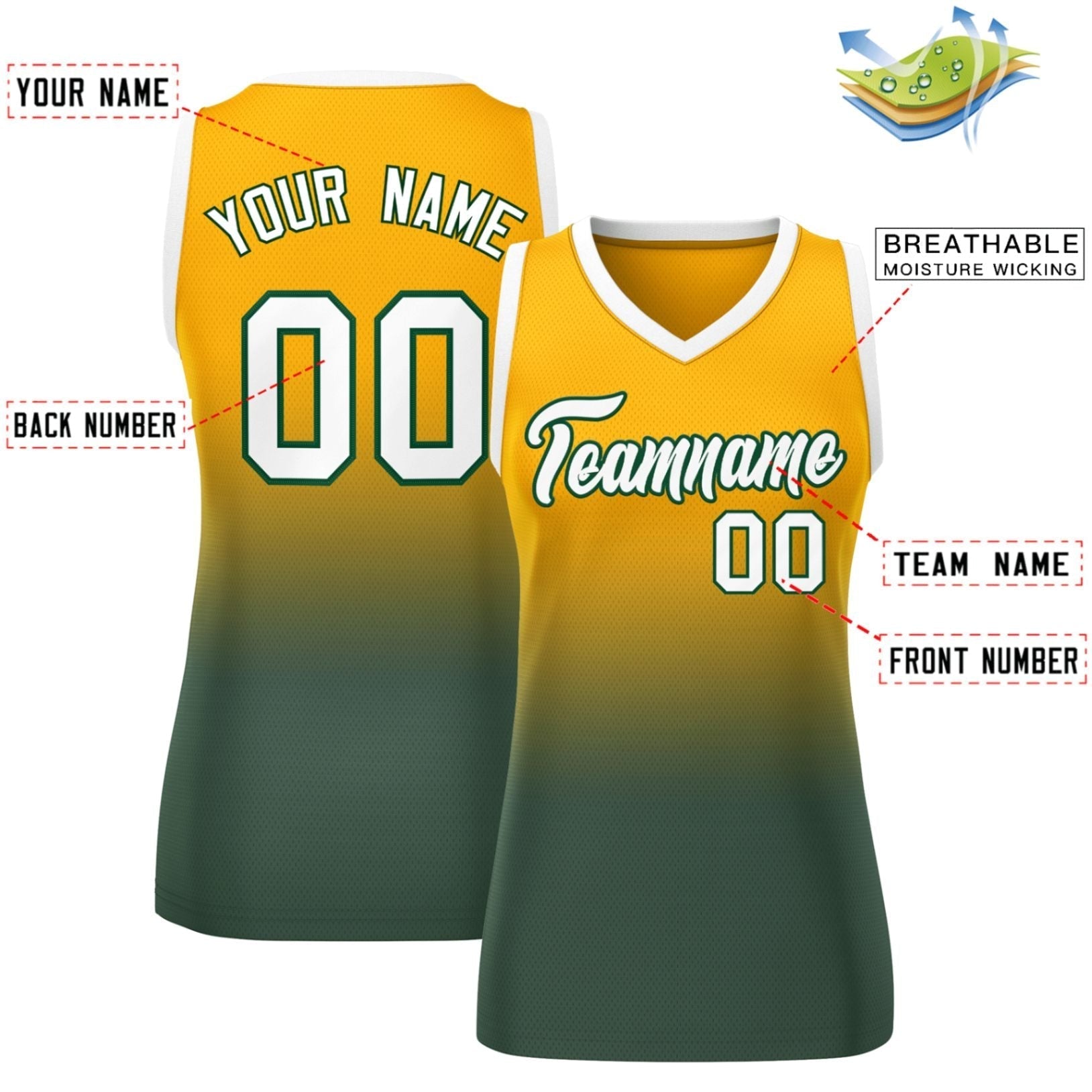 Custom Yellow Midnight Green Gradient Fashion Tops Mesh Netball Dress For Women