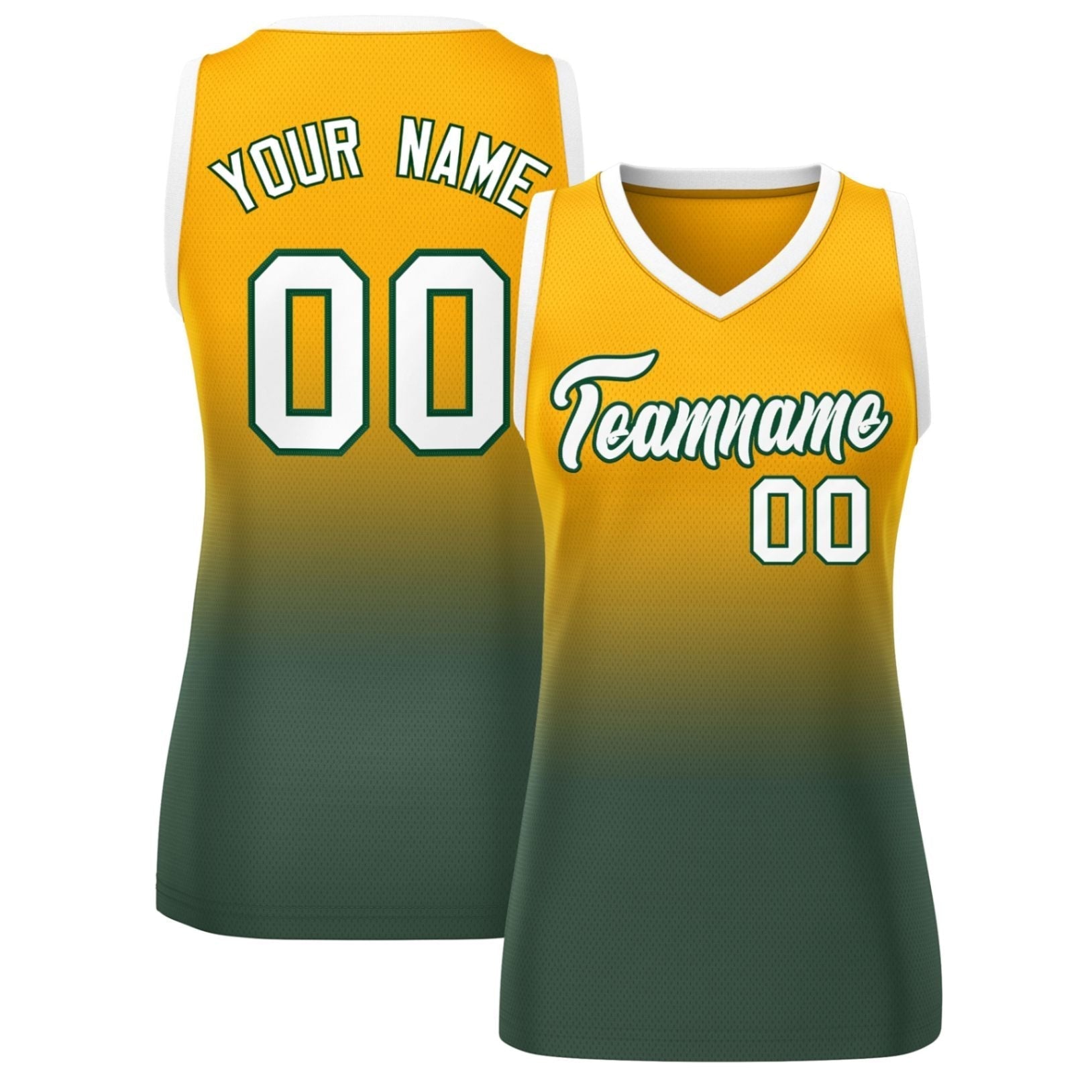 Custom Yellow Midnight Green Gradient Fashion Tops Mesh Netball Dress For Women