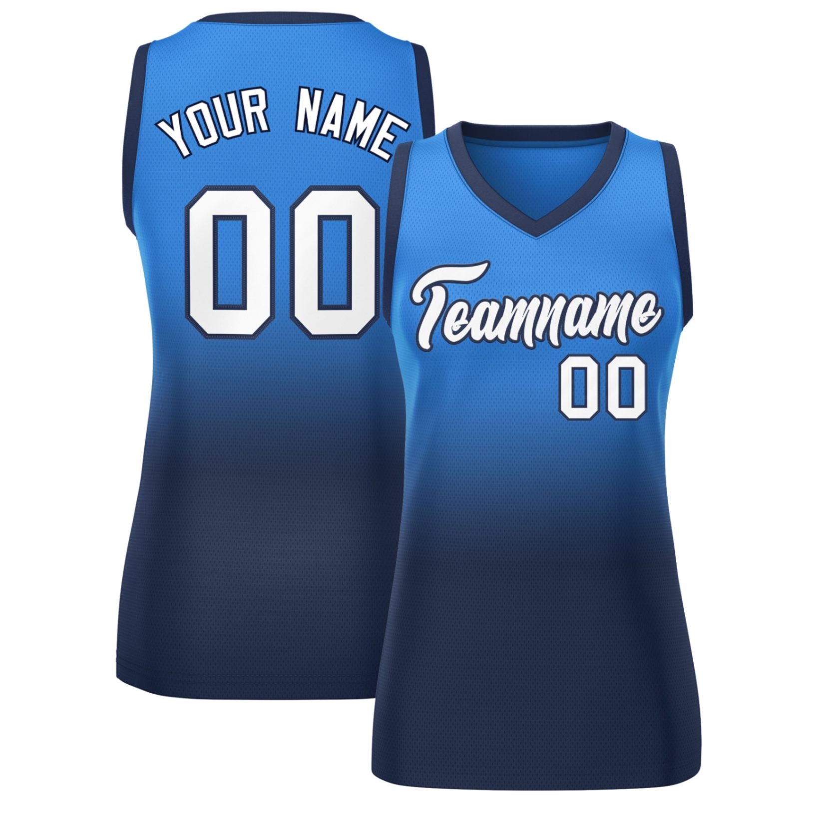 Custom Powder Blue Navy Gradient Fashion Tops Mesh Netball Dress For Women