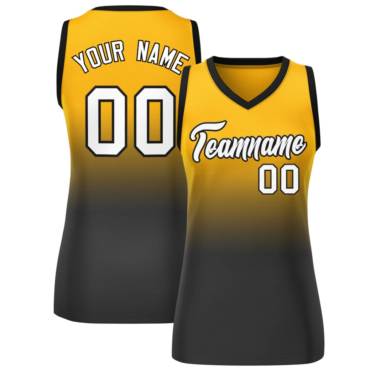 Custom Yellow Black Gradient Fashion Tops Mesh Netball Dress For Women