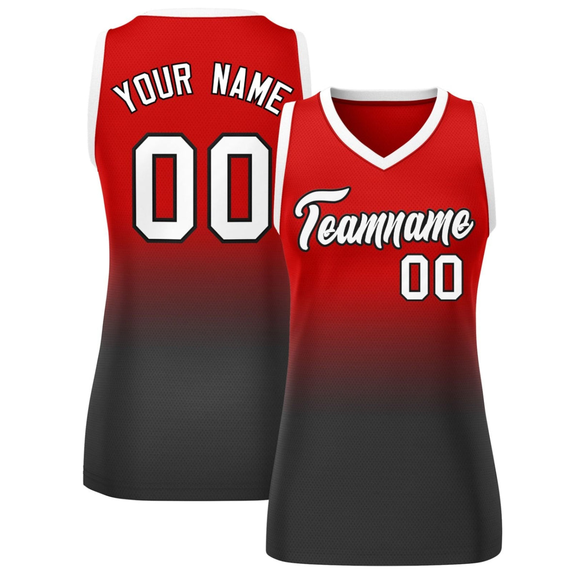 Custom Red Black Gradient Fashion Tops Mesh Netball Dress For Women