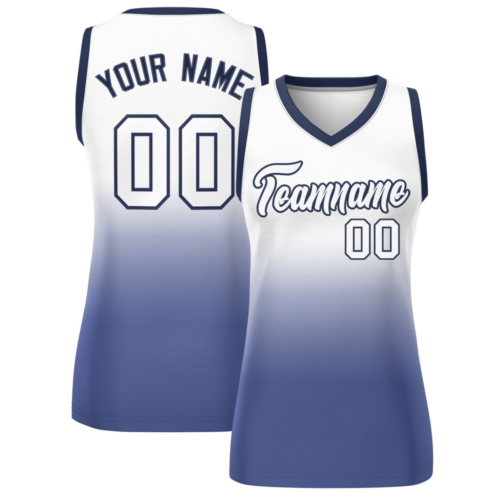Custom White Navy Gradient Fashion Tops Mesh Netball Dress For Women