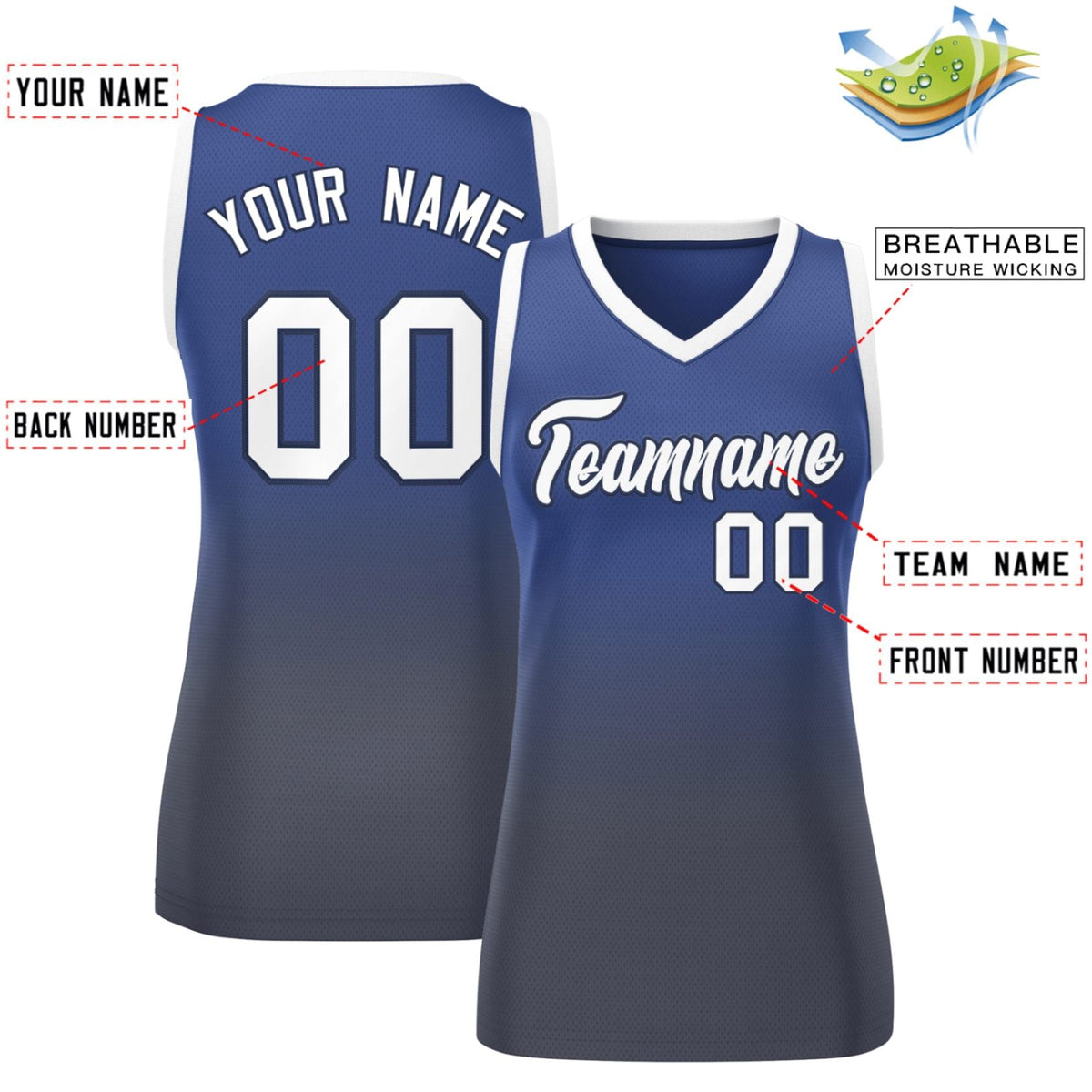 Custom Navy Gray Gradient Fashion Tops Mesh Netball Dress For Women