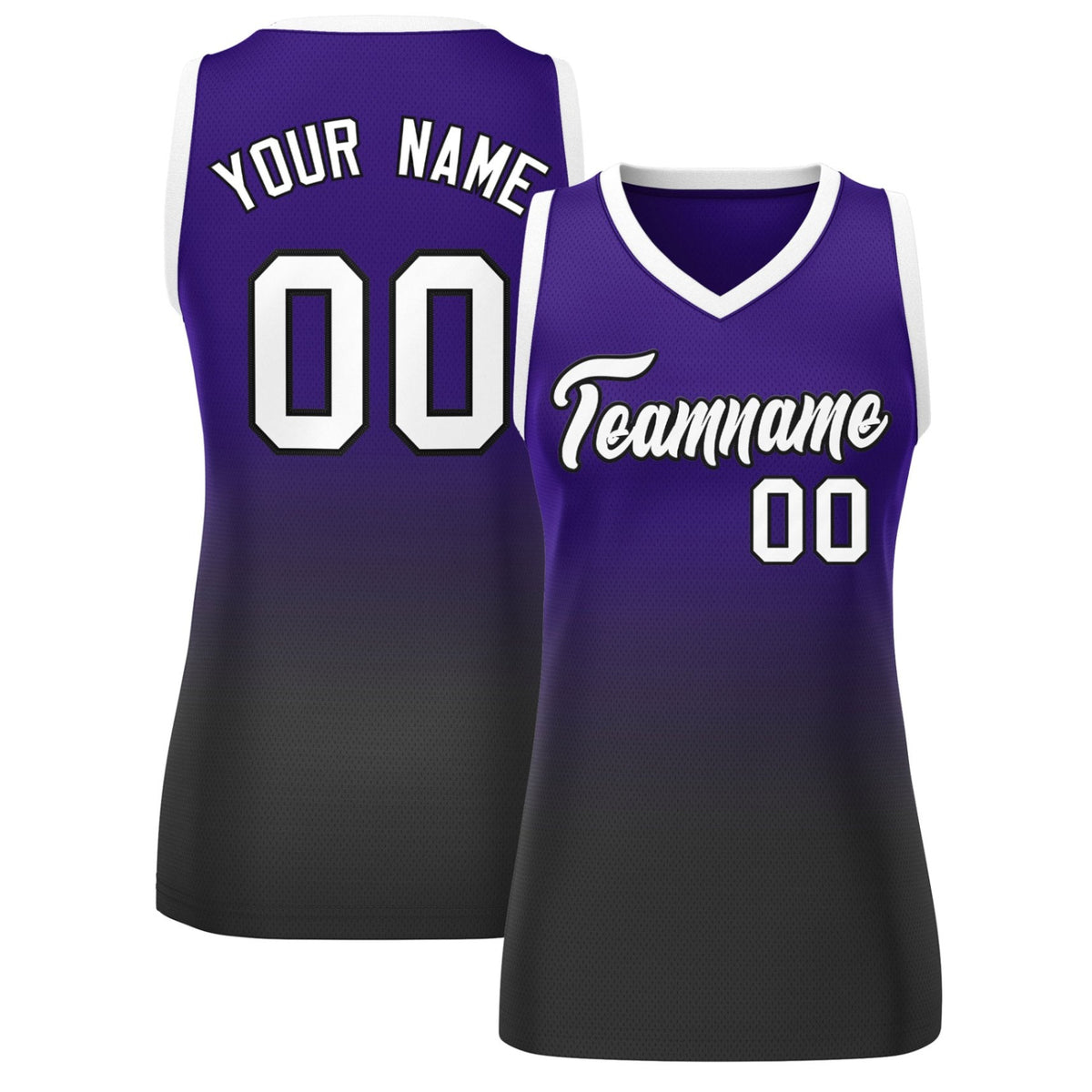 Custom Purple Black Gradient Fashion Tops Mesh Netball Dress For Women