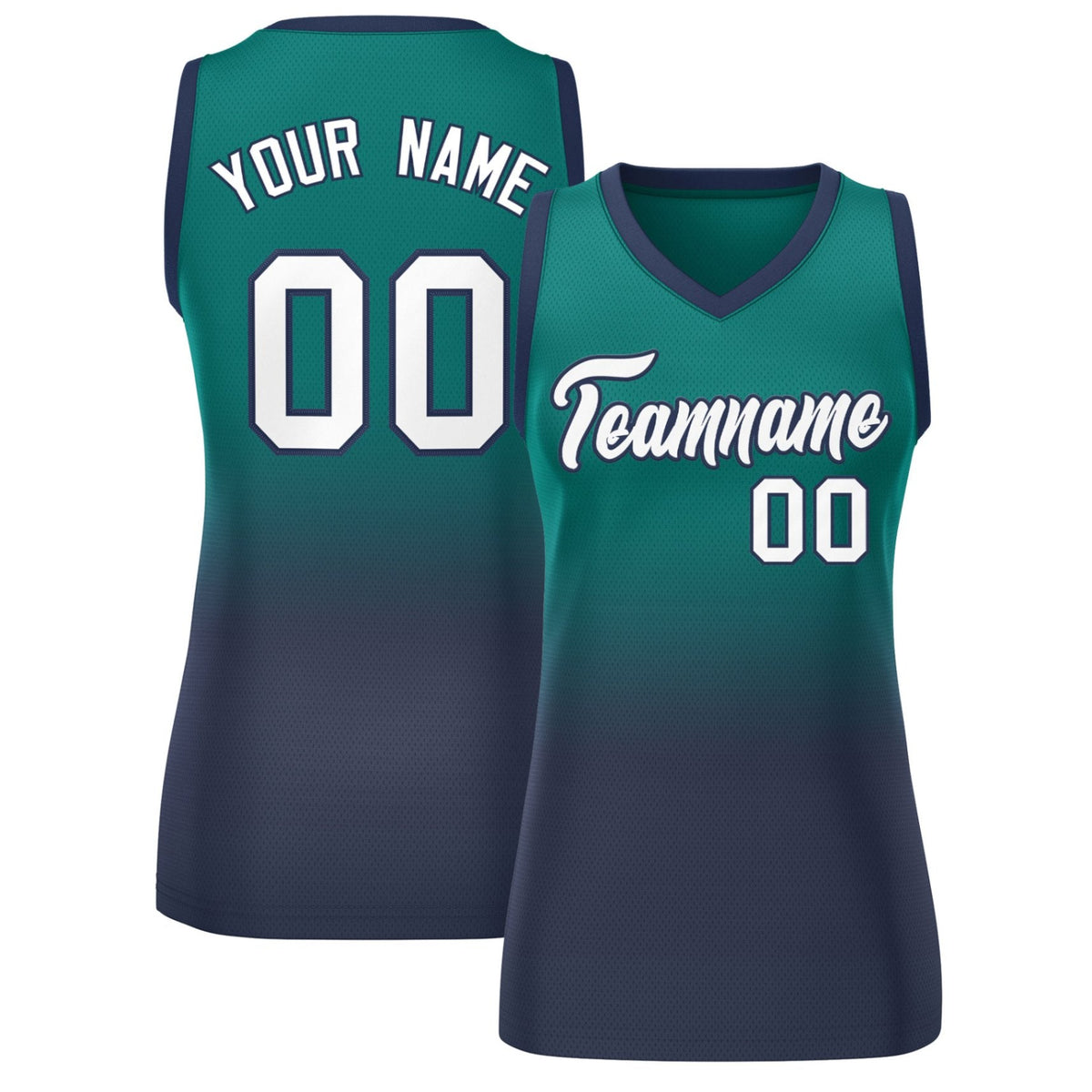 Custom Aqua Navy Gradient Fashion Tops Mesh Netball Dress For Women