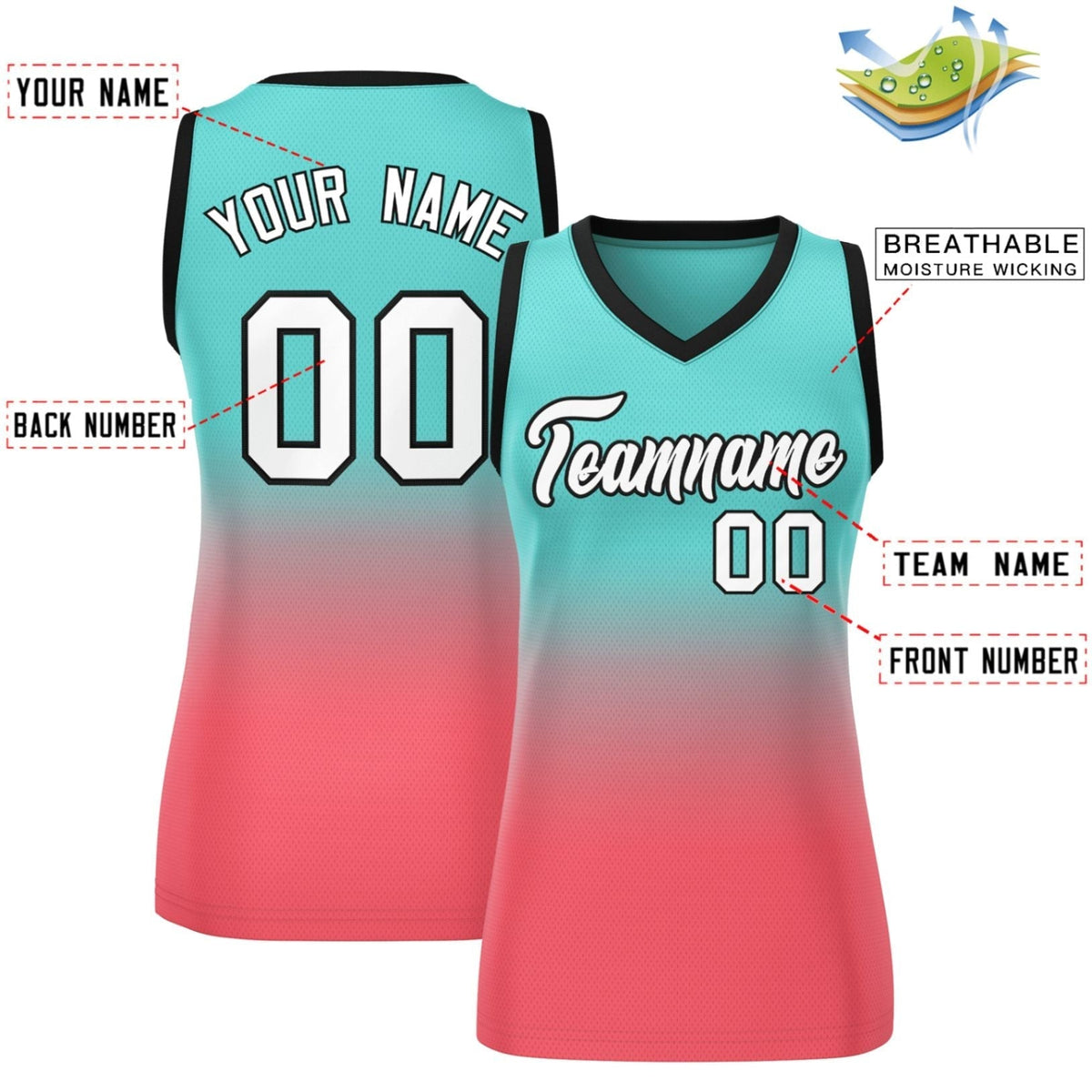 Custom Light Green Light Red Gradient Fashion Tops Mesh Netball Dress For Women